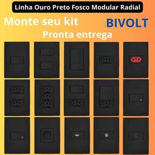 Tomada Interruptor 10A 20A Linha Ouro Preto Fosco Modular RADIAL Tomada Apagador Paralelo Simples