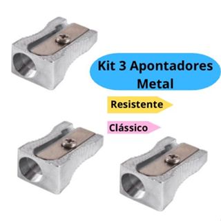 Kit 3 Apontador Metálico Clássico Resistente Apontador de Ferro Escolar Escritório Masterprint em Oferta na Shopee