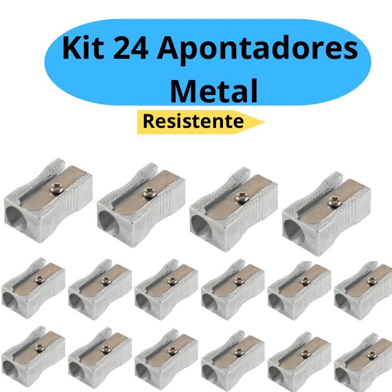 Kit 24 Apontador Metálico Clássico Resistente Apontador de Metal Escolar Escritório Masterprint
