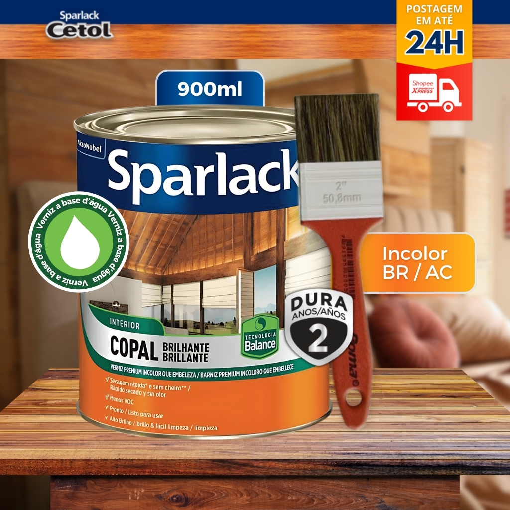 Verniz para Madeira 900ml + Trincha Pincel 2 Polegadas Kit prático Tinta sparlack copal balance