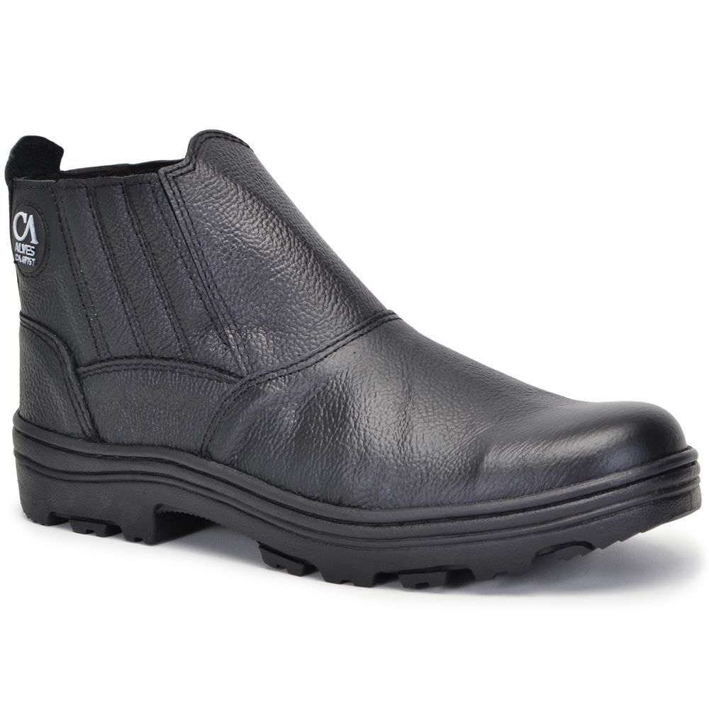 Botina Bota Couro Trabalho EPI Antiderrapante Resistente Elástico Confortável Masculina Resistente