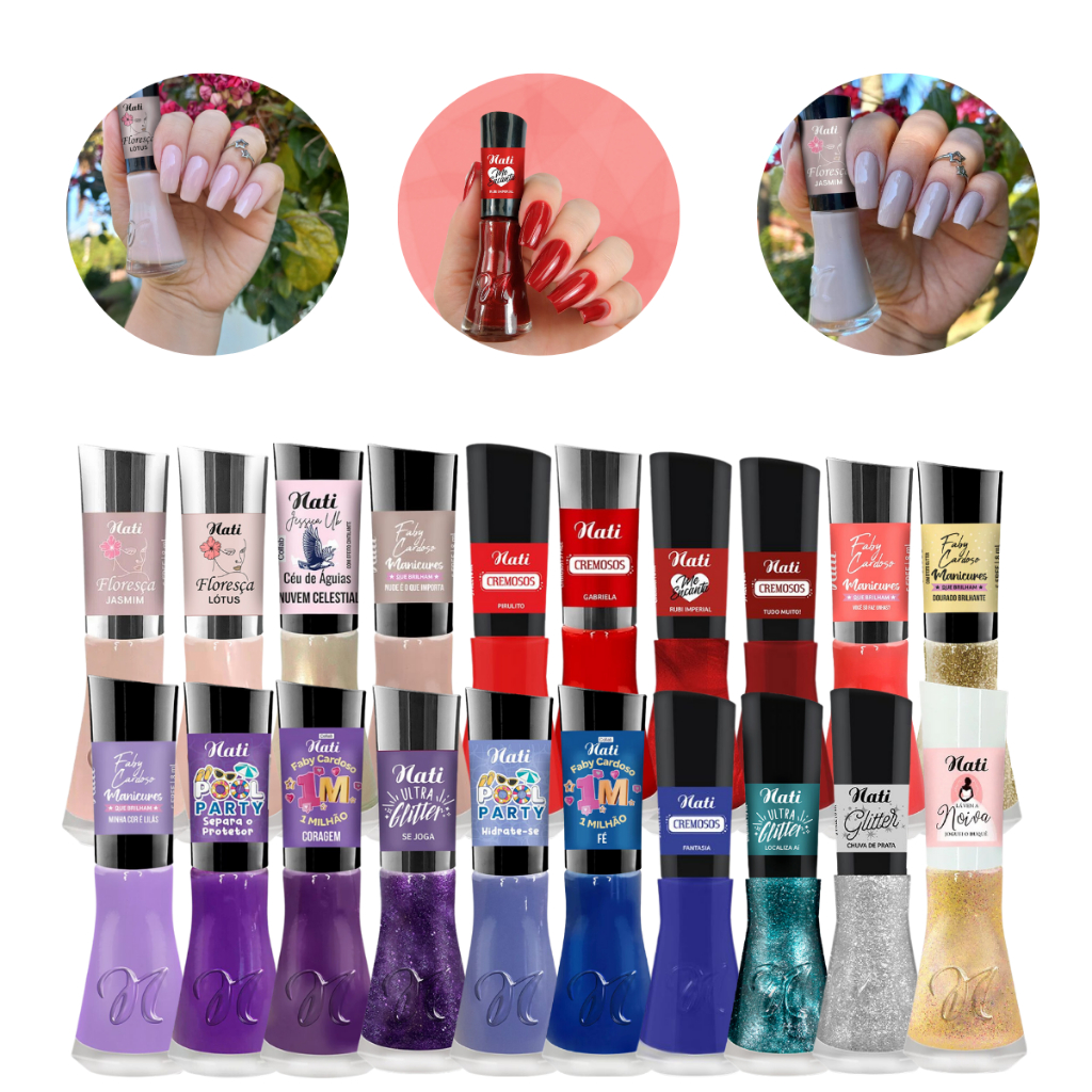 Kit 20 Esmaltes Nati Cores Sortidas E Vibrantes Manicure Pedicure