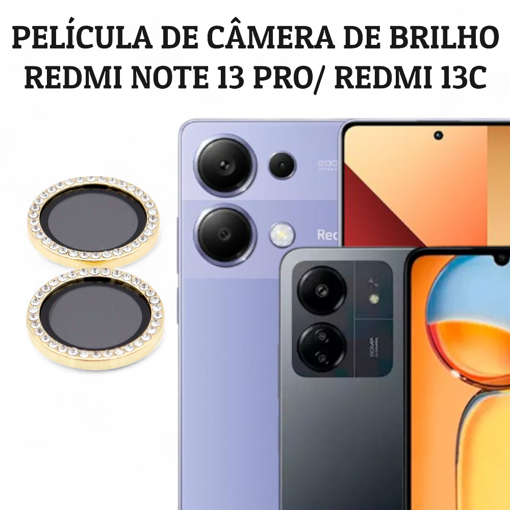 KIT (2 peças) Película câmera Diamante Para Redmi Note 13 Pro/ Redmi 13C Película Brilhante