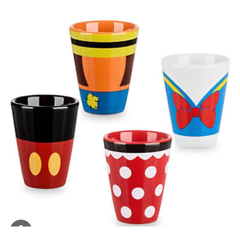 Conjunto 4 Copos Shot Mickey Mouse, Minnie, Pateta e Donald Original Disney Parks