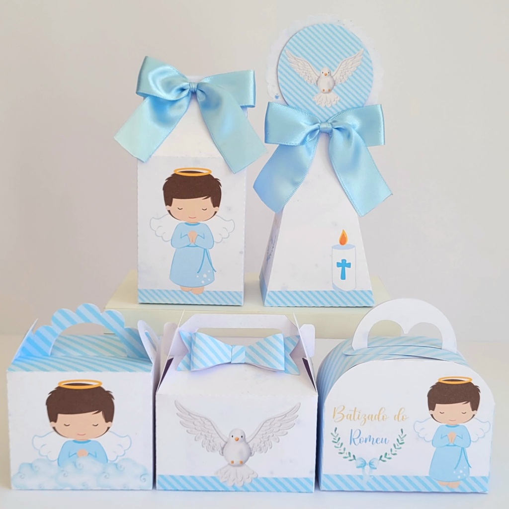 Kit Festa Personalizados Batizado Azul - Caixinhas e Lembrancinhas 15,20,30 unid