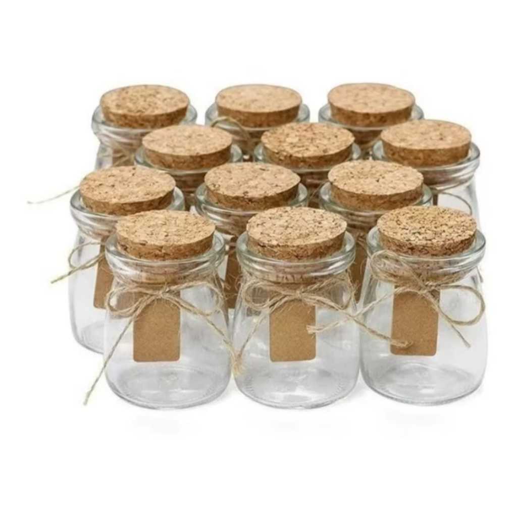 Kit 10/ 20/ 30 Potes Vidro Com Tampa Rolha Cortiça 200ml/100ml Tempero Porta Condimentos Kit 3 Variações