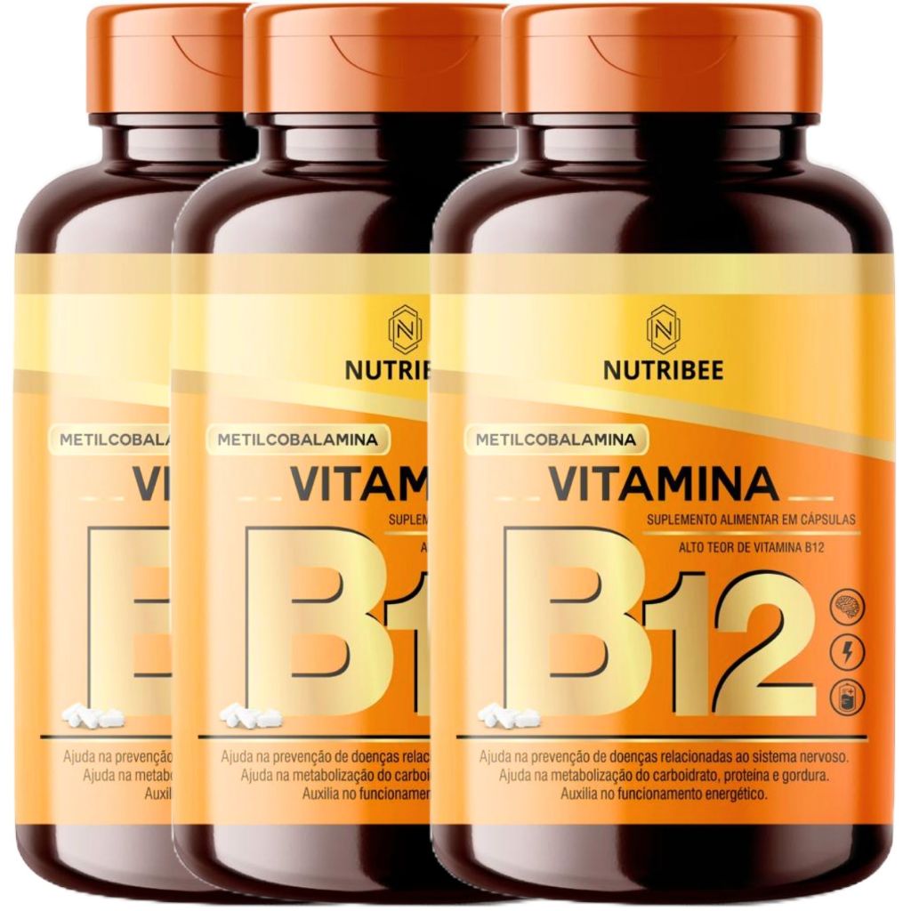 3 x Vitamina B12 Metilcobalamina 500mg 180 0 Cápsulas Alto Teor de Vitamina B12