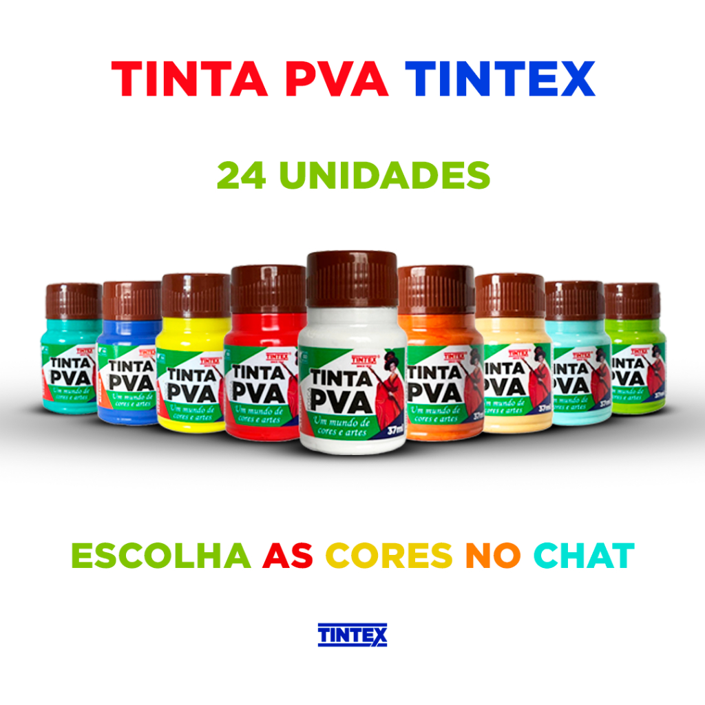 Kit c/ 24 Tinta PVA Fosca - TINTEX | 37ml [Escolha a cor pelo chat] em Oferta na Shopee