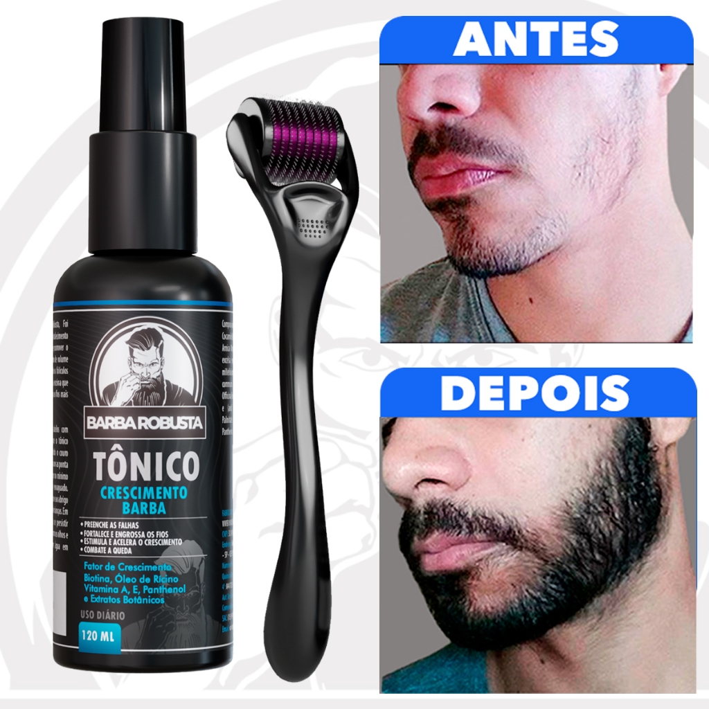 Produto para crescer Barba Robusta + Dermaroller Fortalece e Estimula o Crescimento da Barba