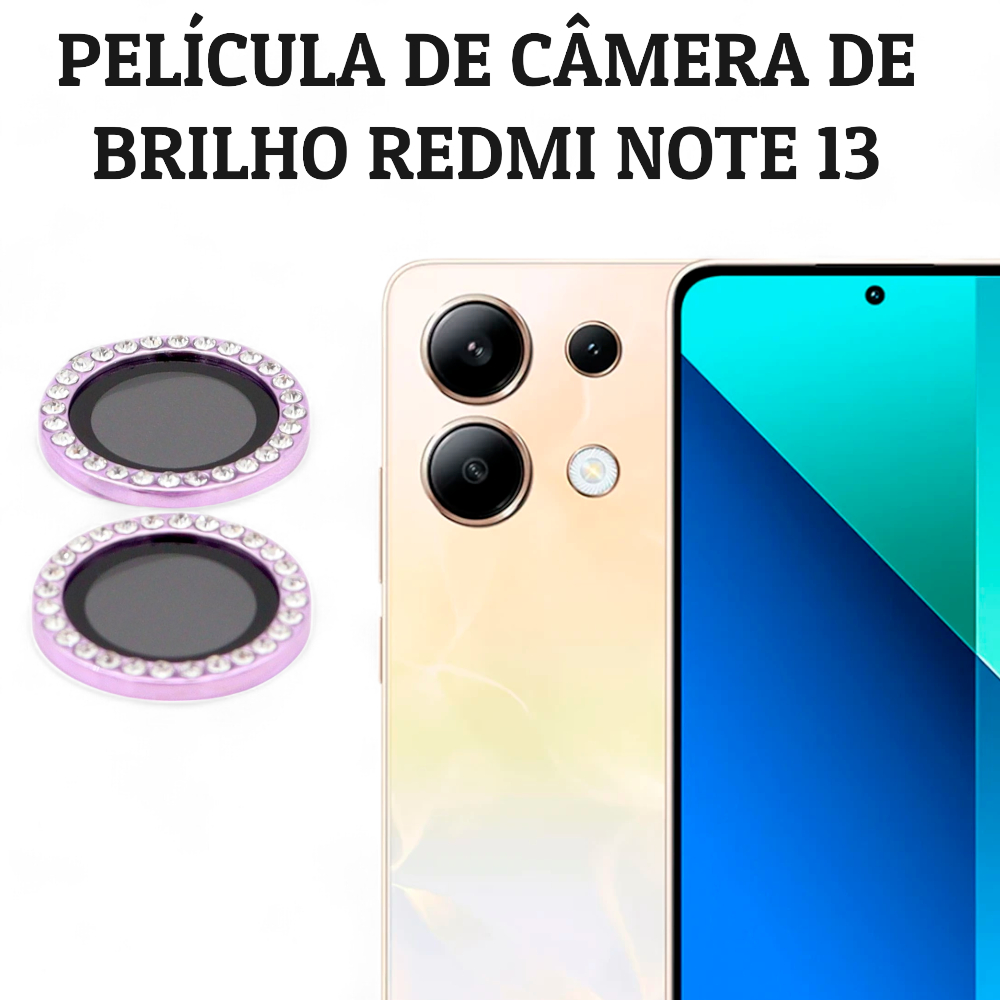 KIT (2 peças) Película câmera Diamante Para Redmi Note 13 com Strass Brilhante Brilho traseira