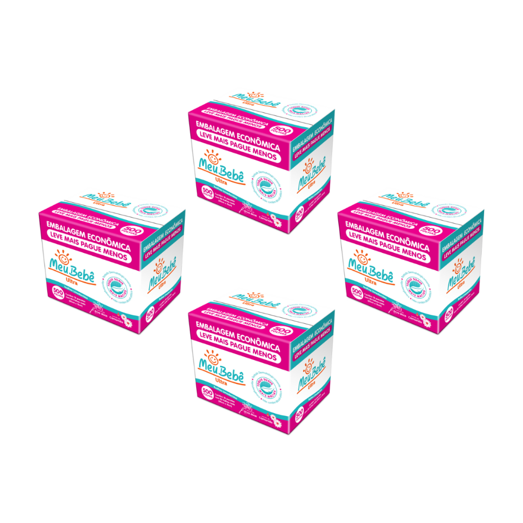 Toalha Umedecida Meu Bebê Ultra 2000 Folhas - Kit 4 Packs de 500 Folhas