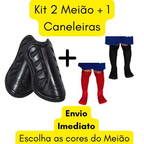 Kit 2 Meião + 1 Caneleira De Futebol Esportivo Infantil e Juvenil Longo Esporte 24 ao 36
