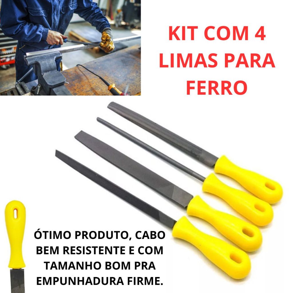 Kit Jogo De Lima 4 Pç Ferro Cutelaria Murça Triangular Chata Redonda Meia Cana