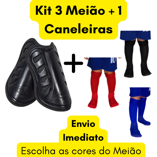Kit 3 Meião + 1 Caneleira De Futebol Esportivo Infantil e Juvenil Longo Esporte 24 ao 36 em Oferta na Shopee