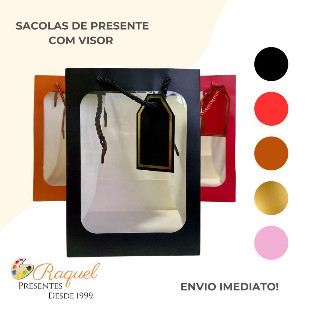 kit 10 Sacolas Com visor Bolsa Para Presente com Visor ou sem Visor