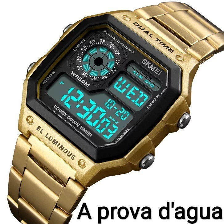 Relógio a prova d'água, skmei digital dual time 1335