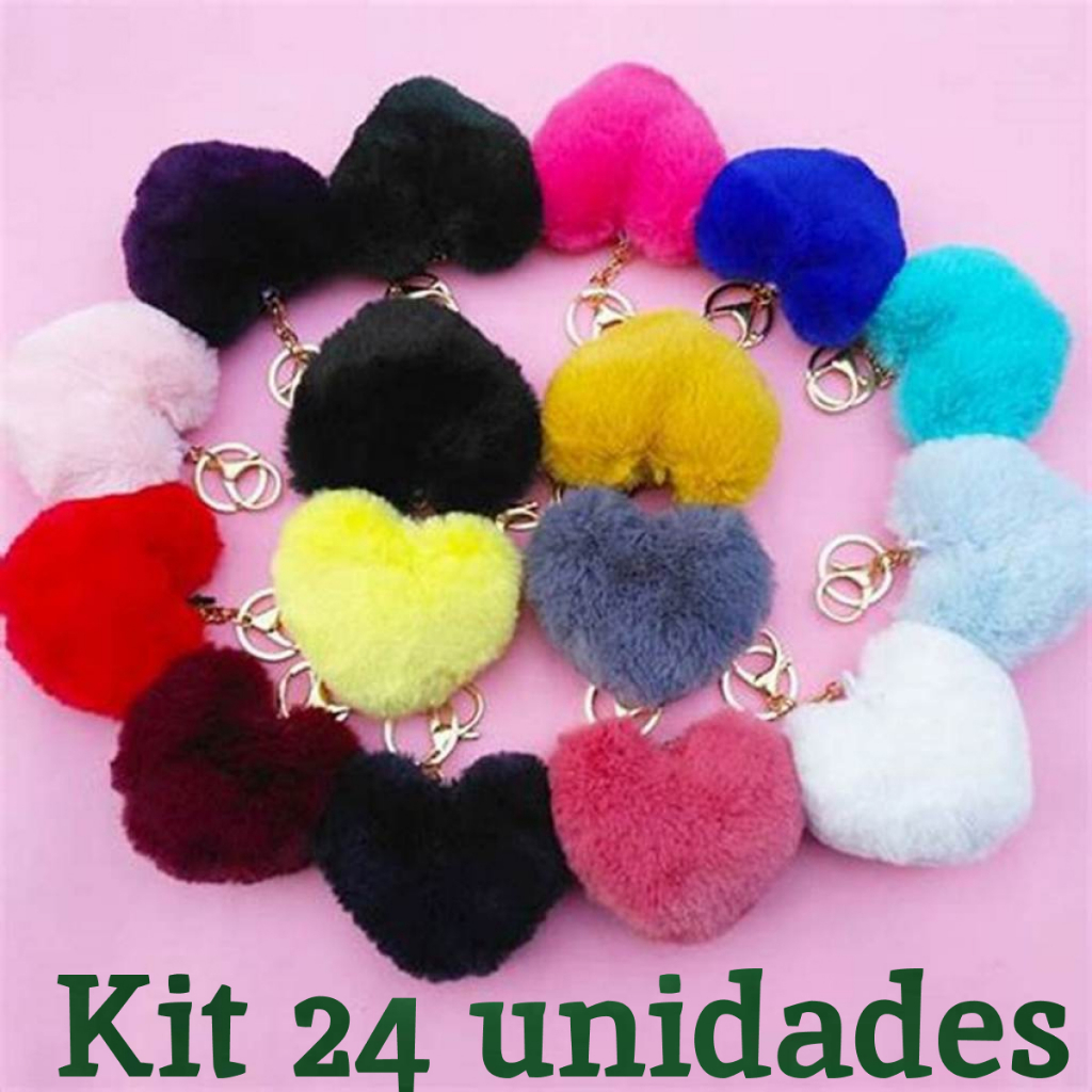 kit 24 Chaveiros de Coração Pompom Liso Ou Colorido Pelúcia Fofa em Oferta na Shopee