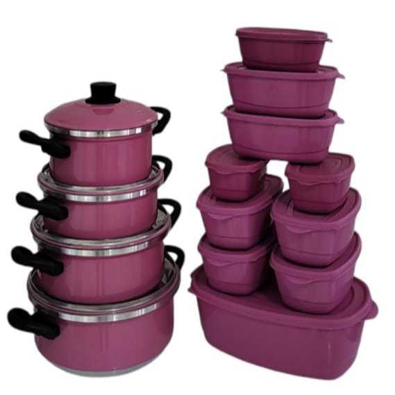 Kit Jogo de Panela 4 peças + kit de potes 10 peças em Oferta na Shopee