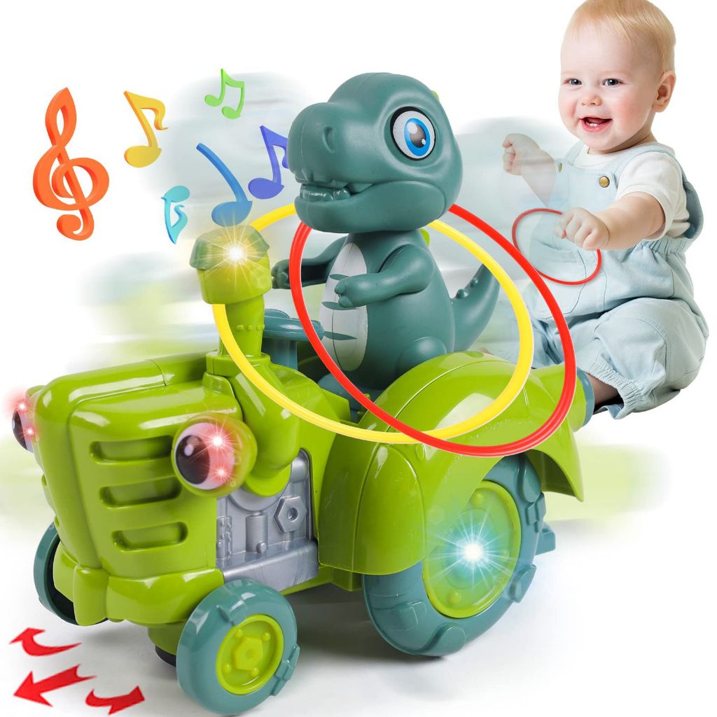 Dinossauro Trator Elétrico com LED e Sensor de Bate e Volta!