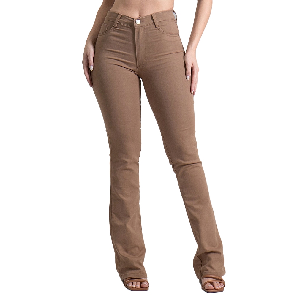 Calça feminina Boca de Sino Sawary Marrom .