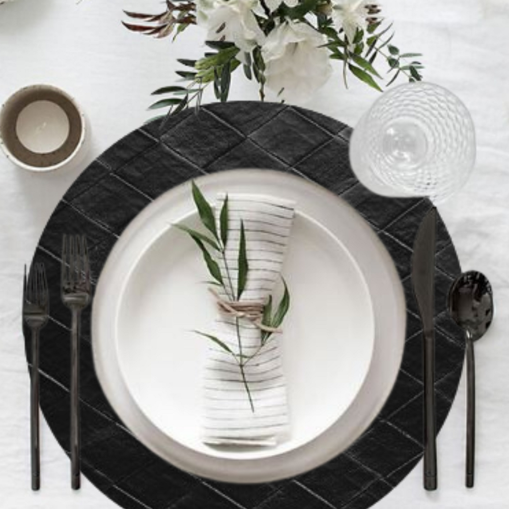 Jogo Americano Redondo Kori Preto  Dijon Grande- kit com 4 unidades- Impermeável Pvc