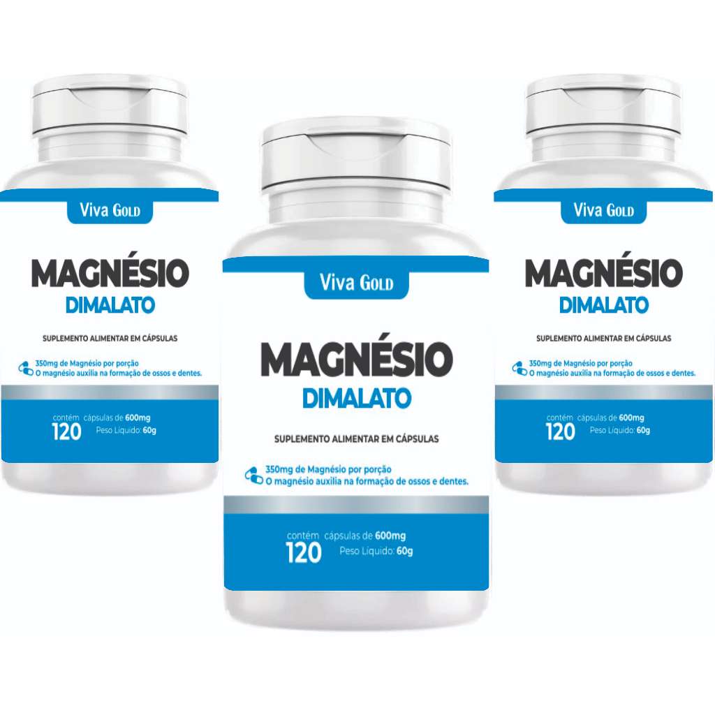 Magnesio Dimalato 360 Capsulas 600 mg 3 frascos x 120 caps