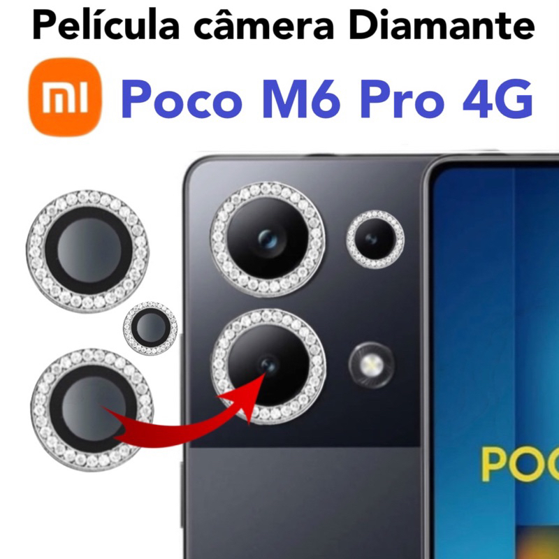 KIT Completa( 3 peças)Película câmera Diamante Para Xiaomi Poco M6 Pro 4G Pelícu