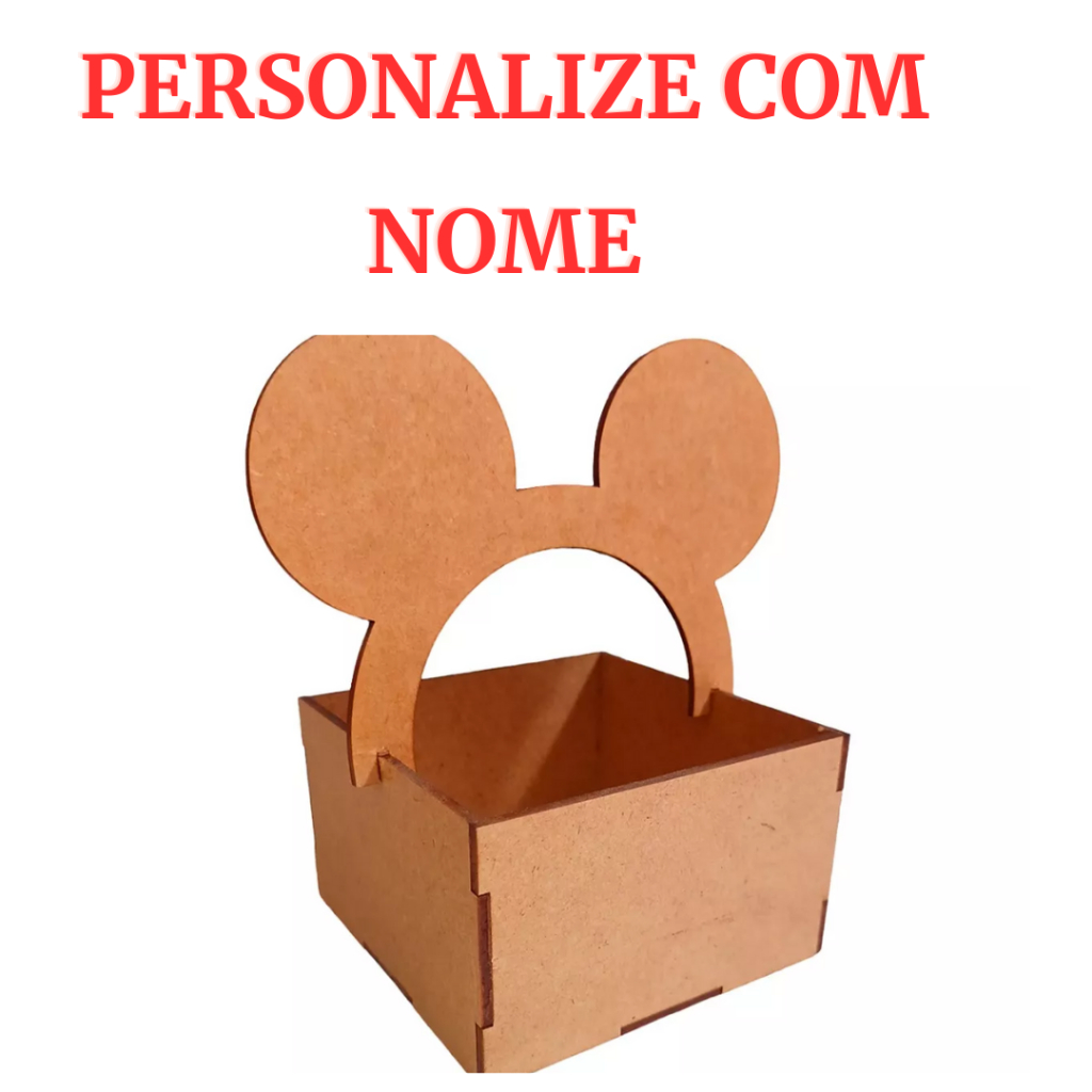 KIT 10 Cachepo cestinha caixote personalizado com nome aniversário infantil mickey lembrancinha cesta doces presente caixa mdf cru porta doce disney mickey e minnie criativo centro de mesa safari vasinho enfeite lembrancinha