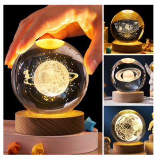 Luminária Cristal De Mesa Planeta Terra Galáxia Sistema Solar LED Base Madeira Enfeite Decorativo Casa em Oferta na Shopee