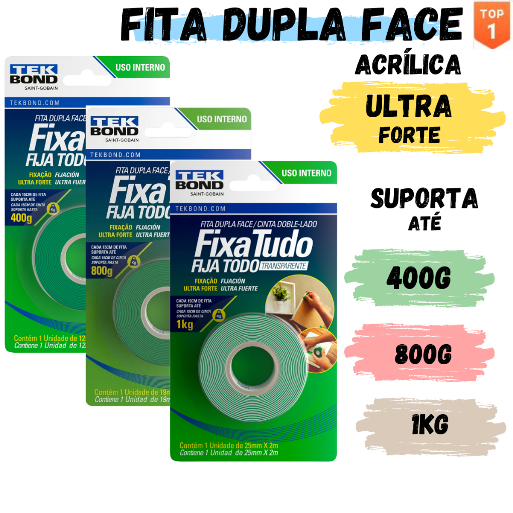 Fita Dupla Face Acrílica Transparente Tekbond Ultra Forte em Oferta na Shopee