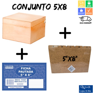 Caixa Madeira Fichário de Mesa Souza 5x8 + Índice Kraft Delucas + 100 Ficha Pautada São Domingos em Oferta na Shopee