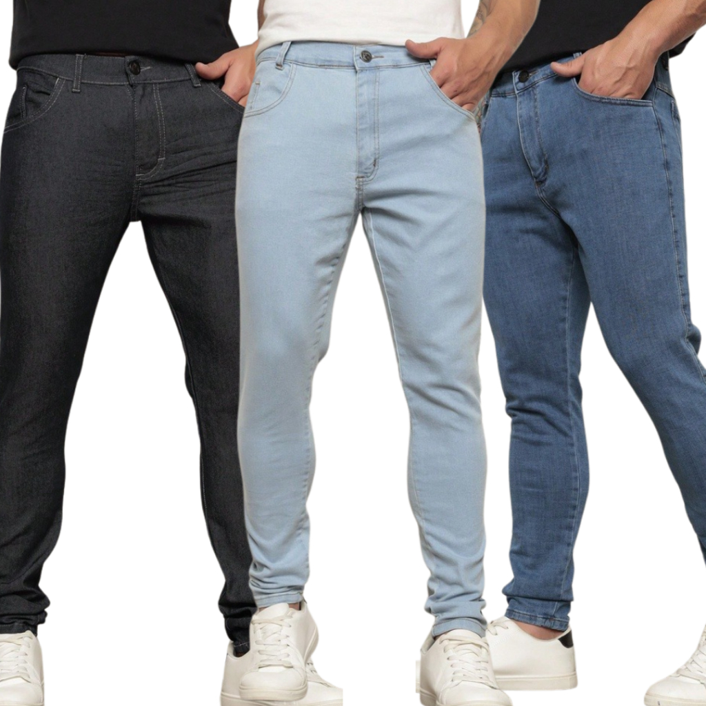 Kit 3 Calça Jeans Skinny Masculina Com Lycra Estica Muito Nf super promoção