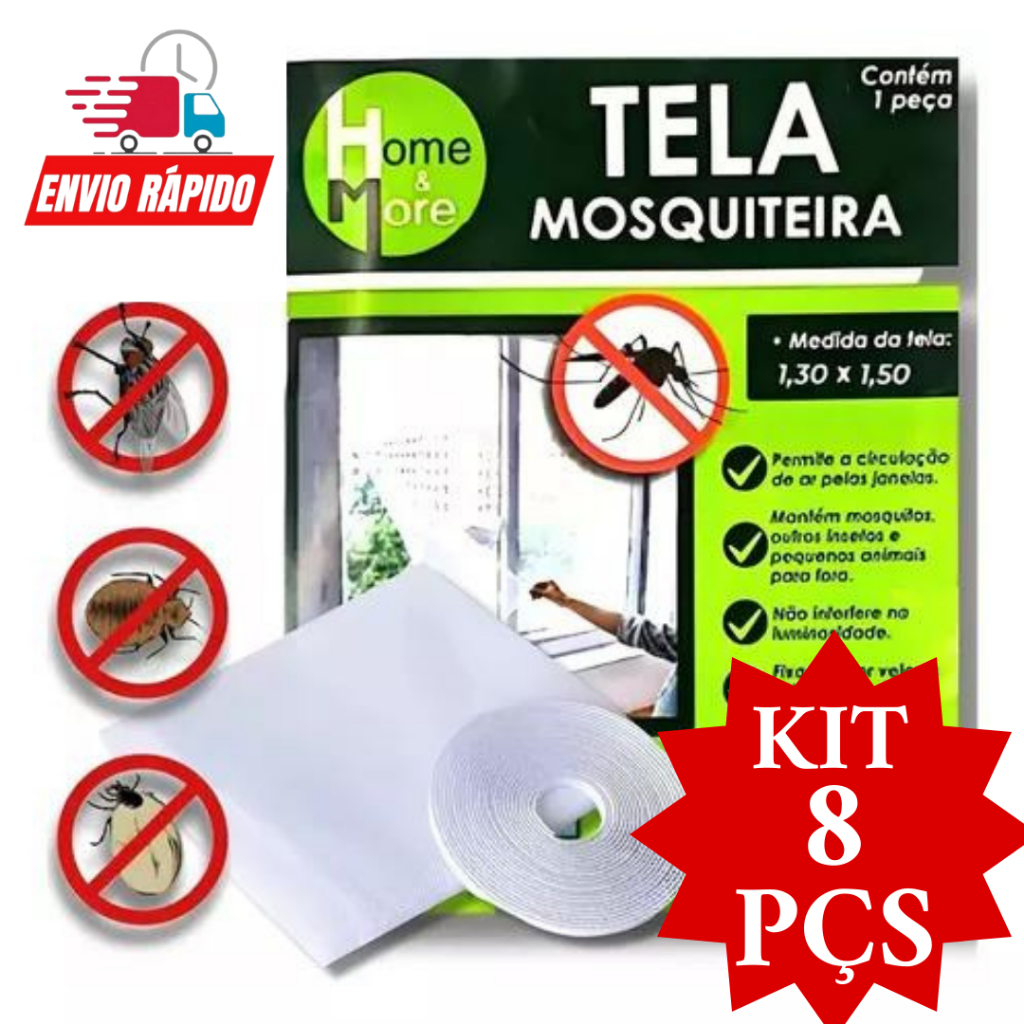 Tela Mosquiteira Mosquiteiro  8 Telas Poliéster com Vélcro  de Fácil Instalação Mosquitos Pernilongo Insetos Promoção