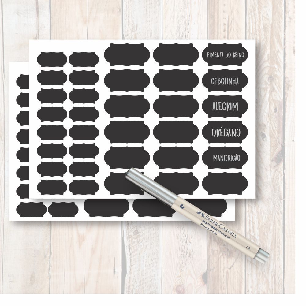 Etiquetas Lousa Adesivas 60 unidades. Para Identificacão de Potes De Cozinha, Temperos e Alimentos + Caneta permanente em Oferta na Shopee