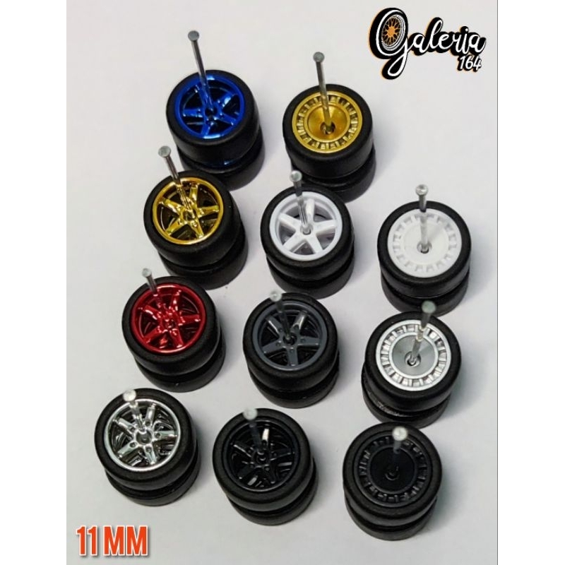 Rodas 11mm com pneus de borracha para hot Wheels, rodas com pneus de borracha 1/64