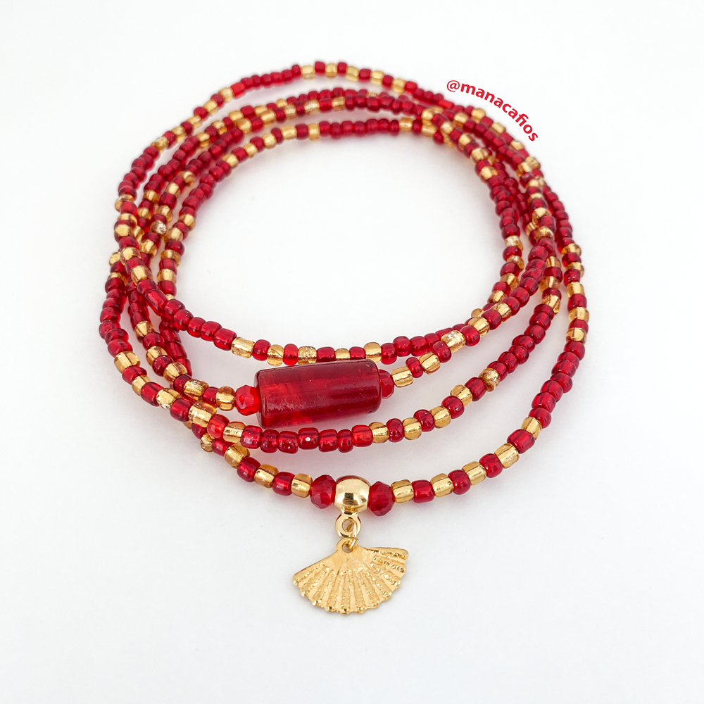 Guia de Ciganos – Fio de Conta Umbanda | Vermelho e Dourado (60 cm)