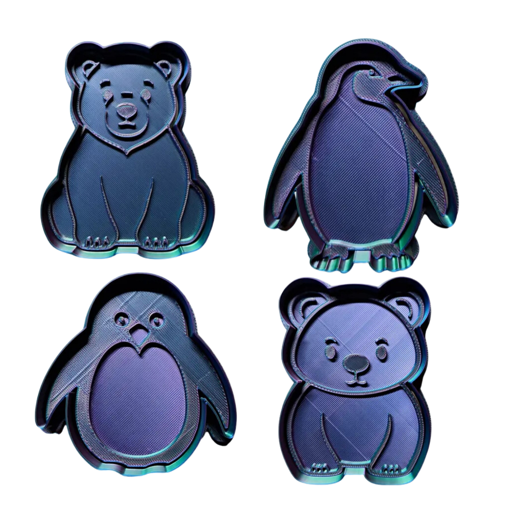 Cortador de Biscoito com Carimbo 7cm - Kit Antártida, Pinguim e Urso Polar, Animais da Neve