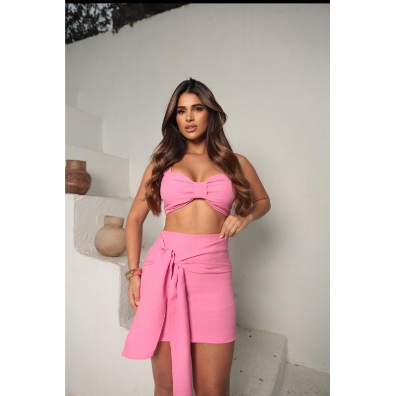 conjunto feminino linho em Oferta na Shopee