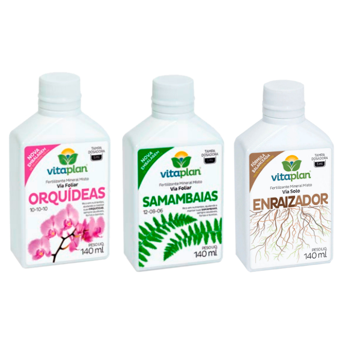 Kit 03 Un - Fertilizantes Orquidea 140 ml + Samambaia 140 ml + Enraizador Liquido 140 ml - Vitaplan