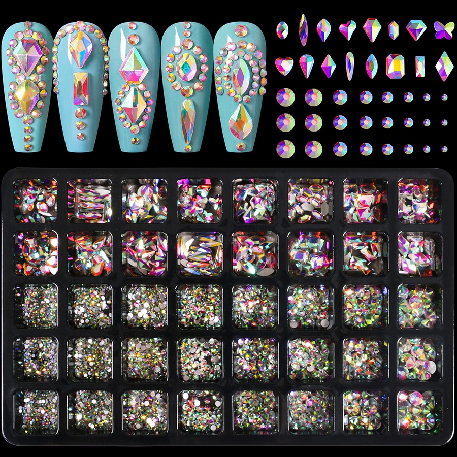 Nail Sticker Set Nail Rhinestones 40 Grids Nail Decoration Rhinestones, Bow Ties, Pearls Styles Glitter Nail Accessories