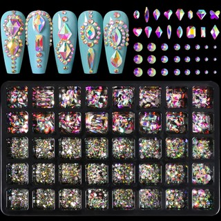 Nail Sticker Set Nail Rhinestones 40 Grids Nail Decoration Rhinestones, Bow Ties, Pearls Styles Glitter Nail Accessories