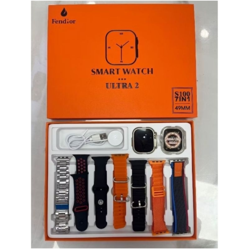 Relógio smartwatch S100 séries 9 ultra 2 com 7 pulseiras e capa protetora
