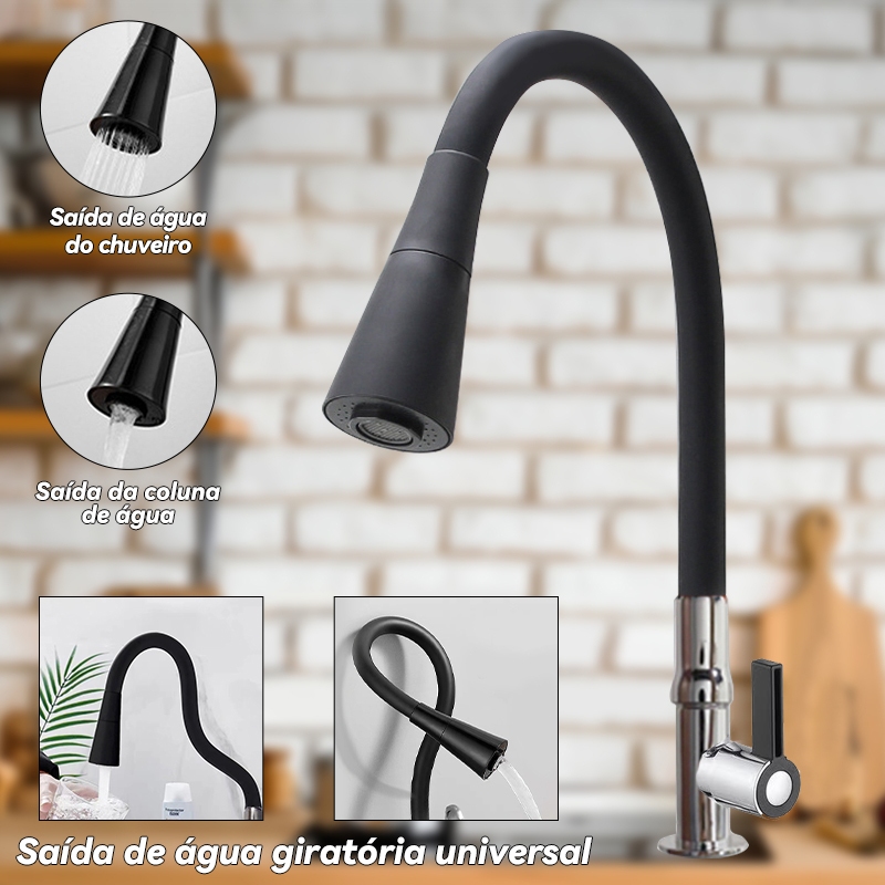 Torneira Cozinha Flexível Cone Preto 1/4 de volta - Luxo