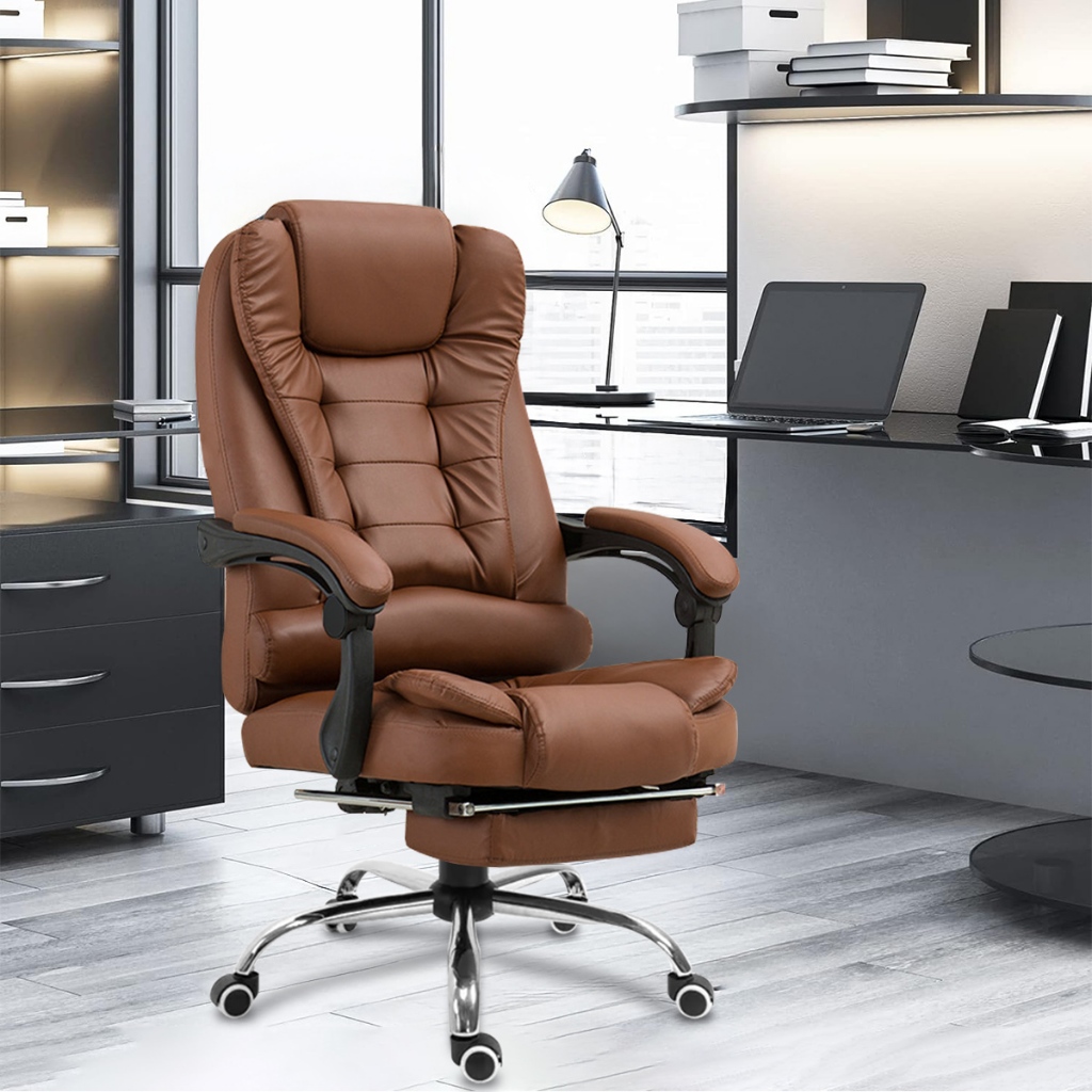 Cadeira de escritório presidente, cadeira de home office com apoio para os pés e encosto ajustável（marrom）