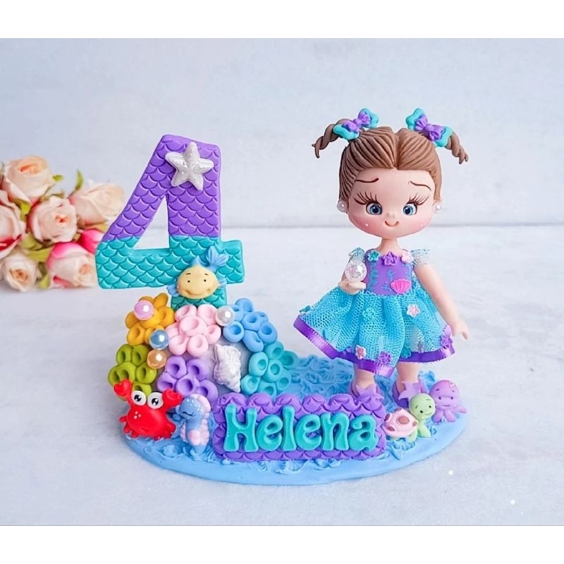 Vela Sereia Ariel fundo do Mar Personalizada /Topo vela de bolo em biscuit personalizado Sereia Aquarelado / Festa Sereia Aquarela / Vela Sereia Aquarelado/ Vela fundo do Mar /Vela Sereia/ Vela  Ariel/ Vela Pequena Sereia