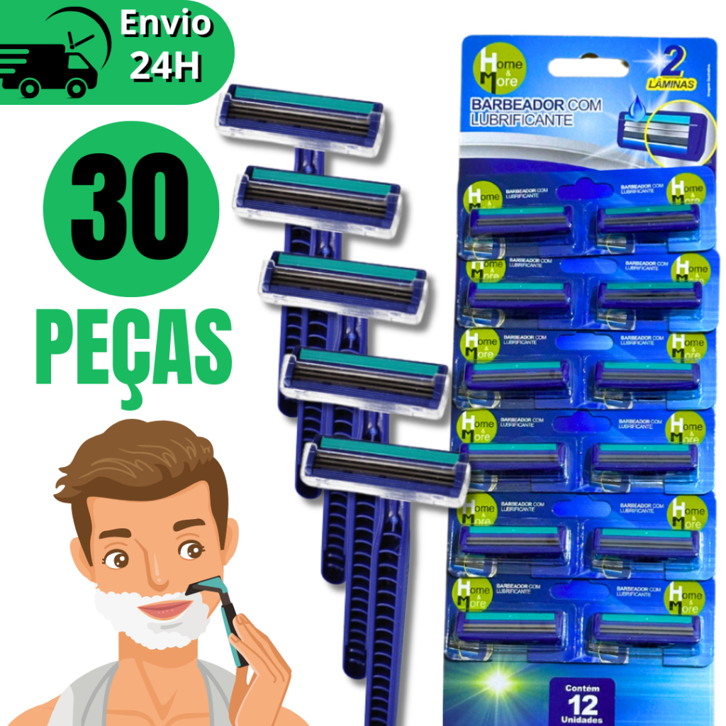 Kit 30 Gilete Presto Barba Profissional Aparelho Barbear 2 Laminas Barbeador Barba Cabelo Bigode