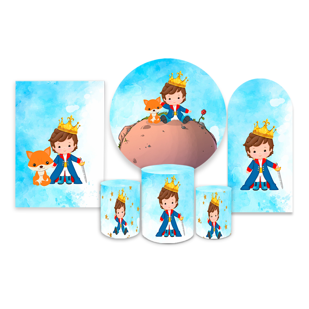 Kit Completo Painel Redondo + Trio Cilindro + Painel Romano + Painel Retangular Decoração Festa Elegante Infantil Tema O Pequeno Príncipe