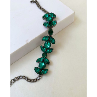 Pulseira verde esmeralda festa luxo com banho