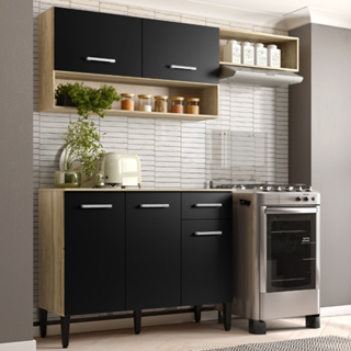 Armário Cozinha Compacta Arizona Tiny Carvalho/Preto Carraro em Oferta na Shopee