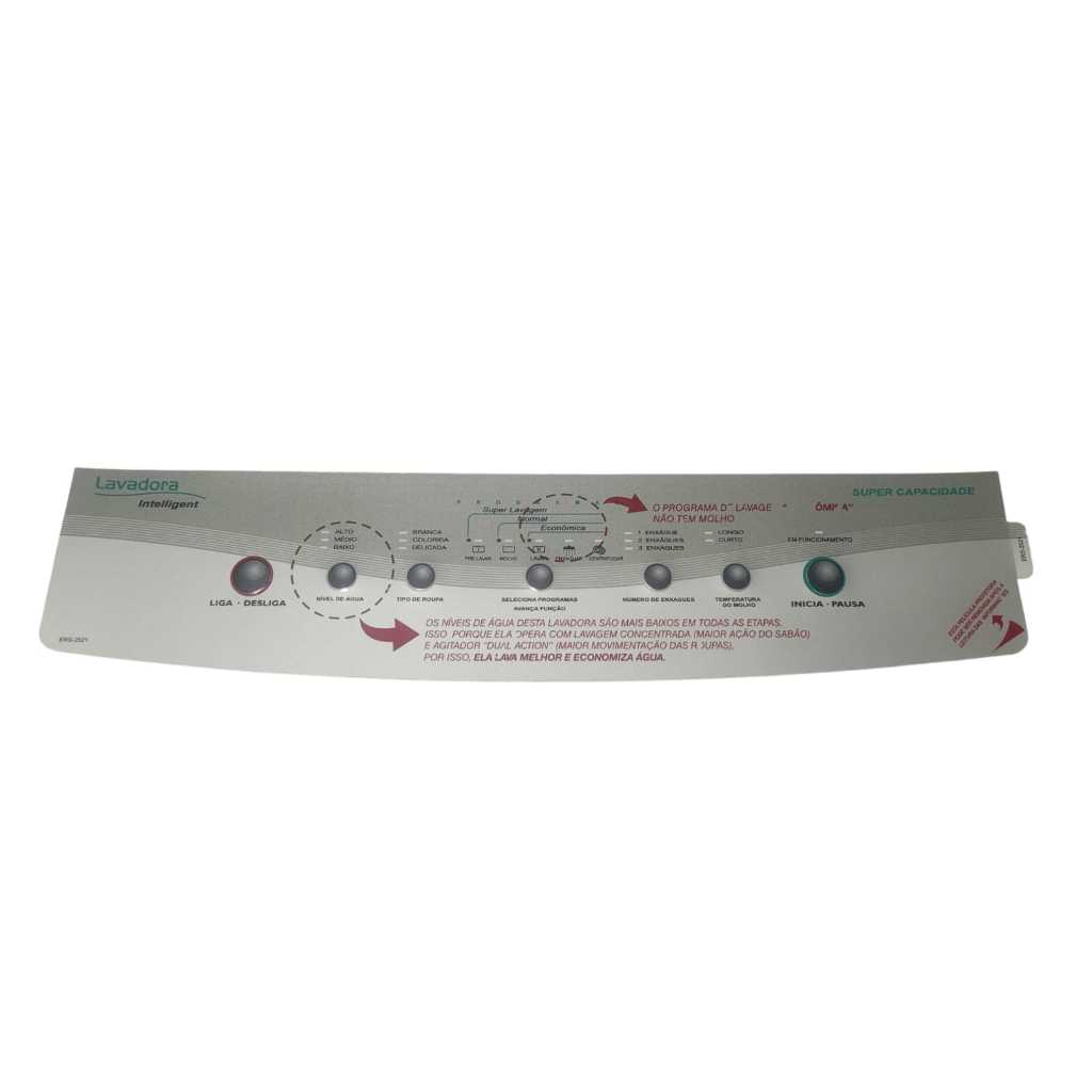 Adesivo Painel Decorativo Lavadora Brastemp Intelligent Super CapacidadeERS-2521 BWQ24A PNDBQW24A